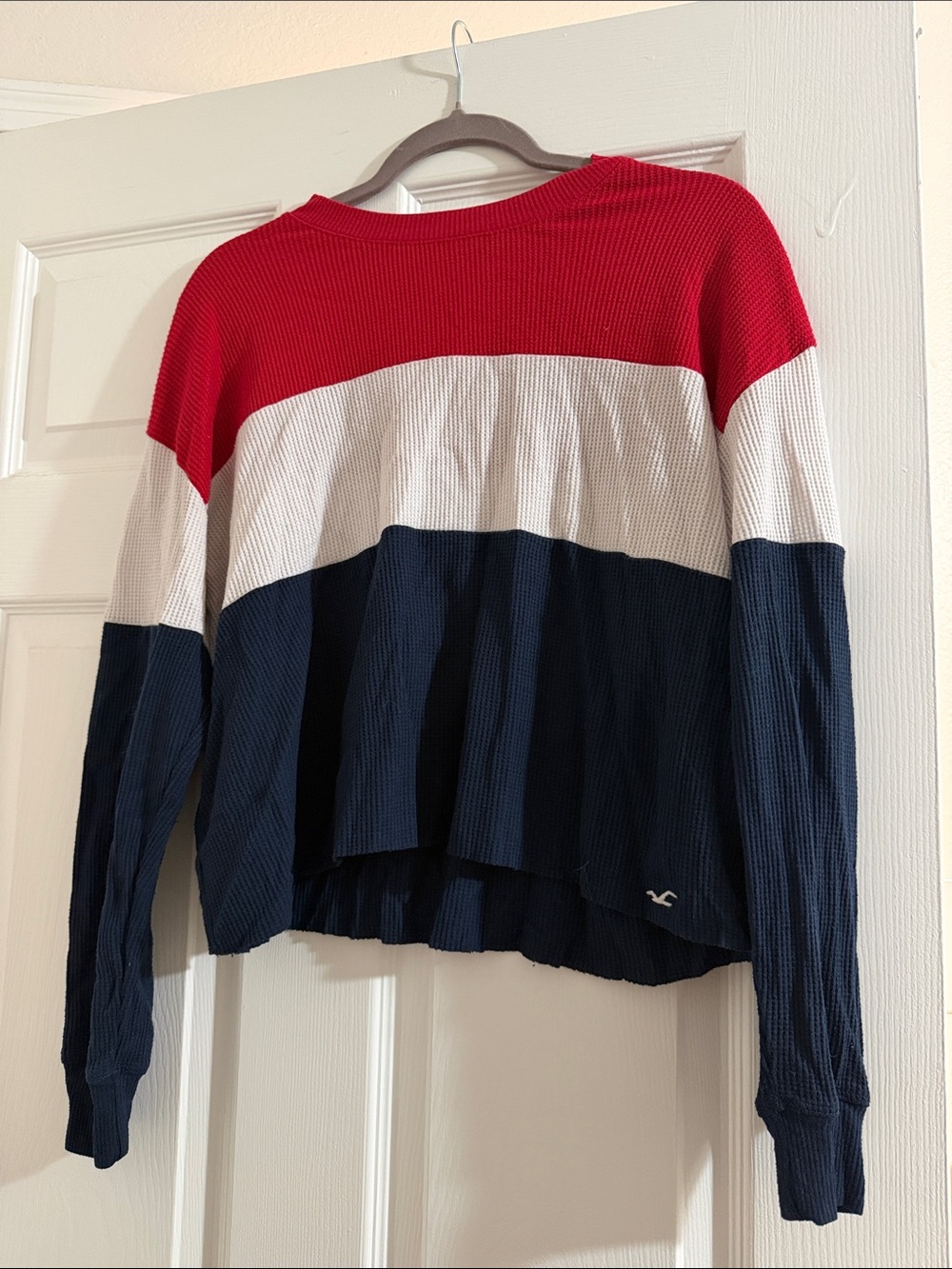 Hollister Red, White & Navy Colorblock Crewneck Sweater
